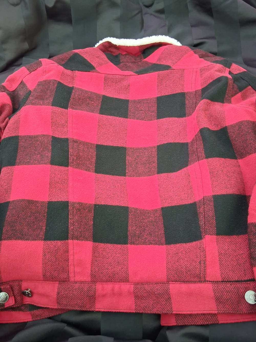 LOVE TREE Womens Red & Black Buffalo Plaid Sherpa-Lined Jacket - Picture 4 of 5